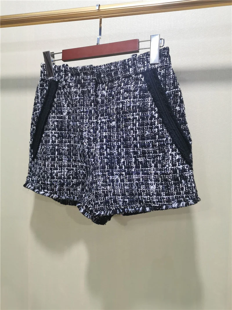 

Spring woman casual woven shorts French brand fashion black gray shorts woman