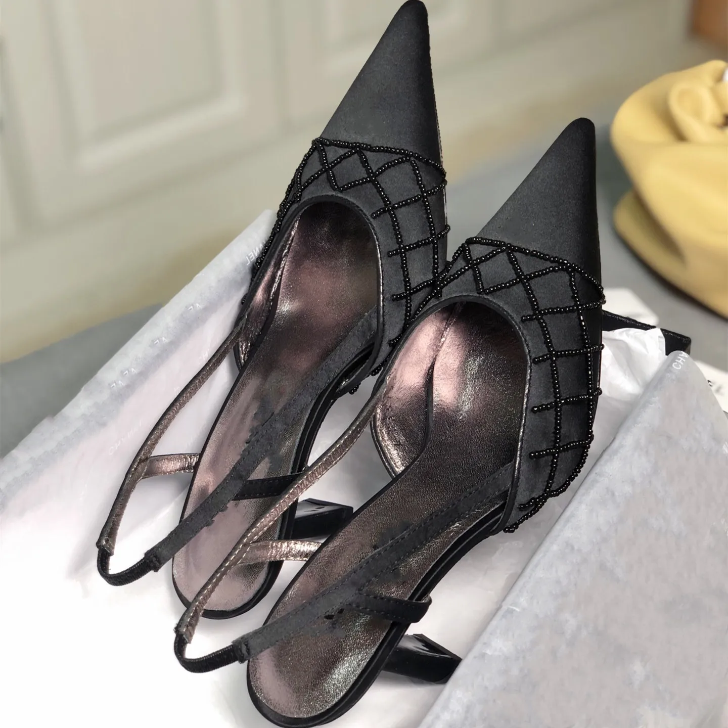 

Prowow String Bead Sandals Silk Women Back Strap Genuine Leather Pointed Toe Sexy Ladies Party Shoes Woman