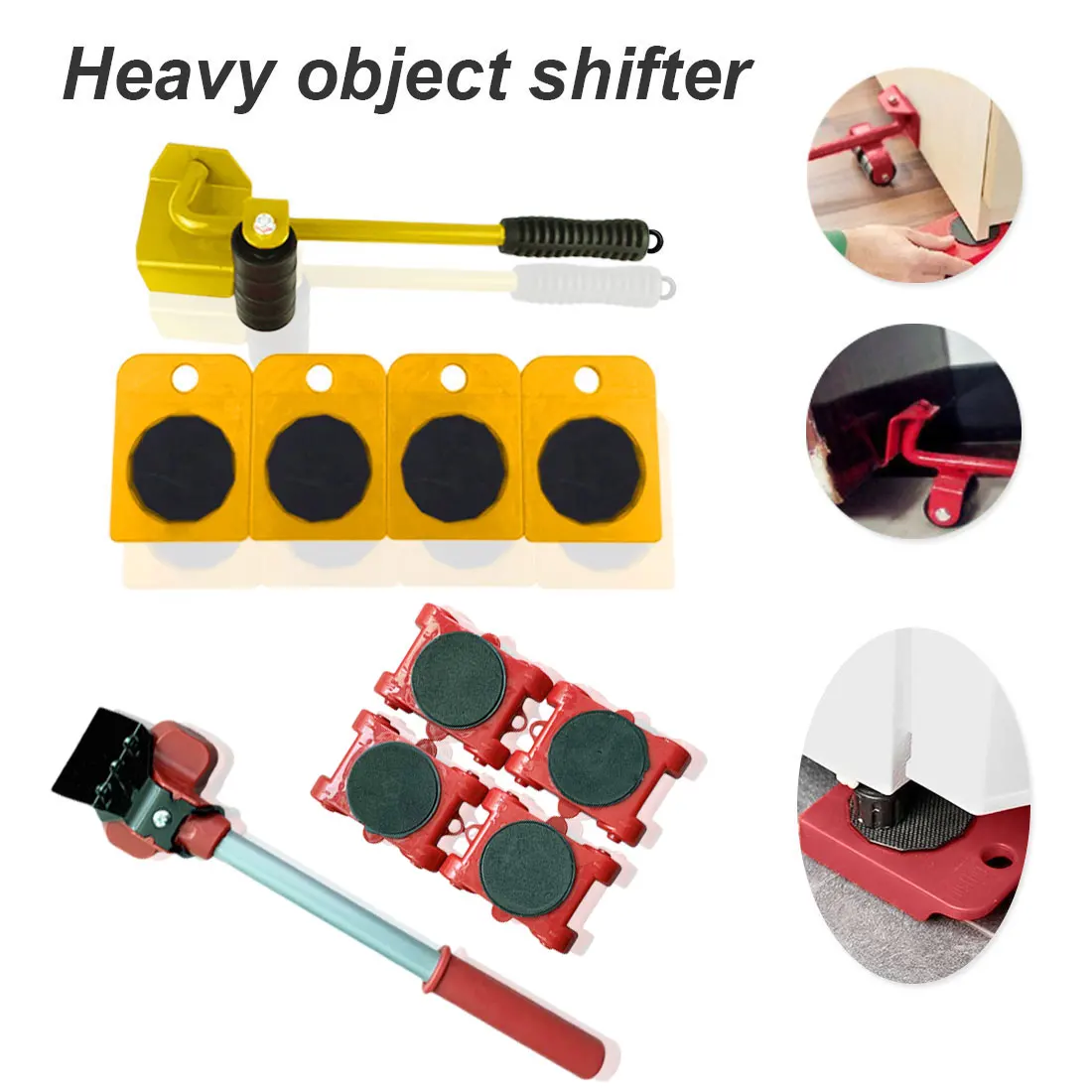 

Furniture Mover Tool Set Furniture Transport Lifter Heavy Stuffs Moving Tool 4 Wheeled Mover Roller+1 Wheel Bar Hand Tools Set