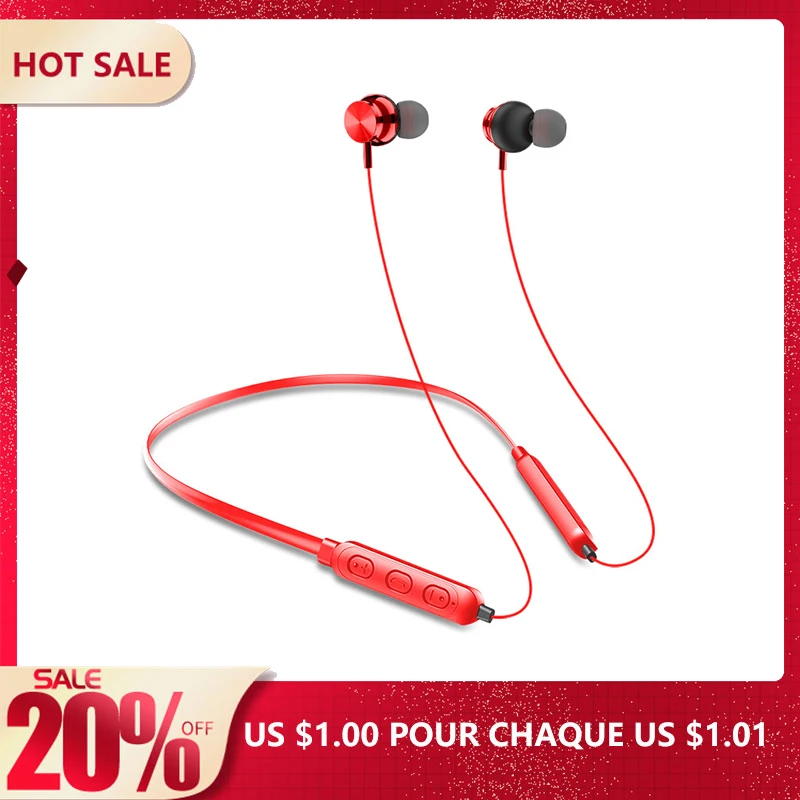 

XNCORN Neck Hanging Bluetooth Headset Wired Neck Hanging Metal Stereo In-ear Wireless Sports Running Earplugs 5.0