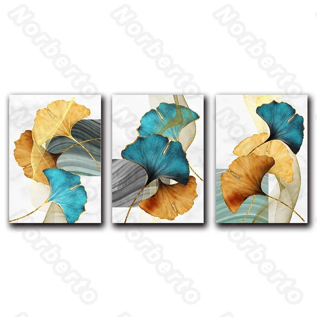 

Modern Style Canvas Painting Wall Poster Blenched Maple Leaves with Golden Yellow and Crystal Blue for Home Rooms Wall Decoratio