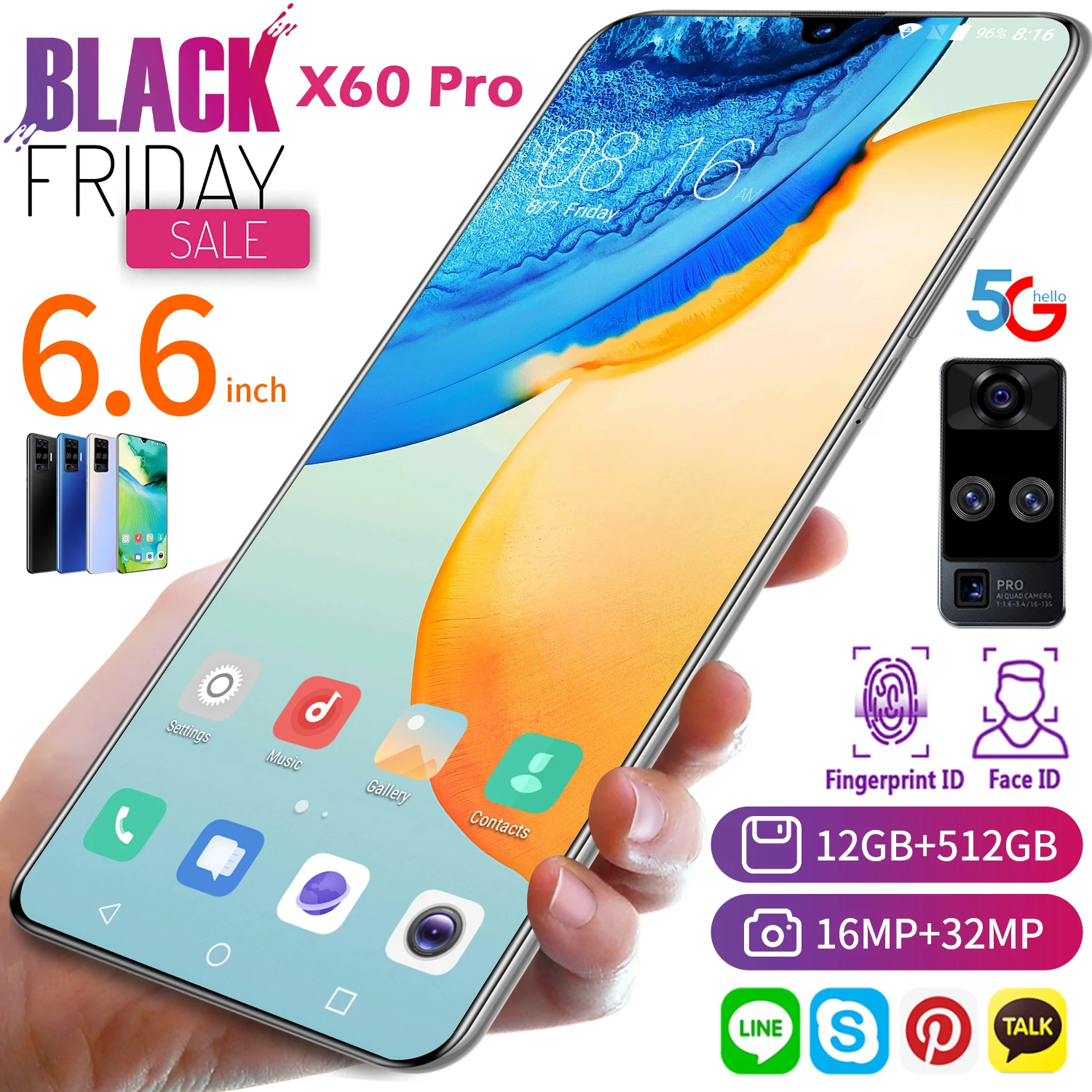 Tel&eacute;fono Inteligente X60 Pro, versi&oacute;n Global, Snapdragon 865, Quad C&Aacute;MARA DE 32MP, 6,6 pulgadas, 512GB + 12GB, 5000mAh, Android 10,0, 5G, LTE-5