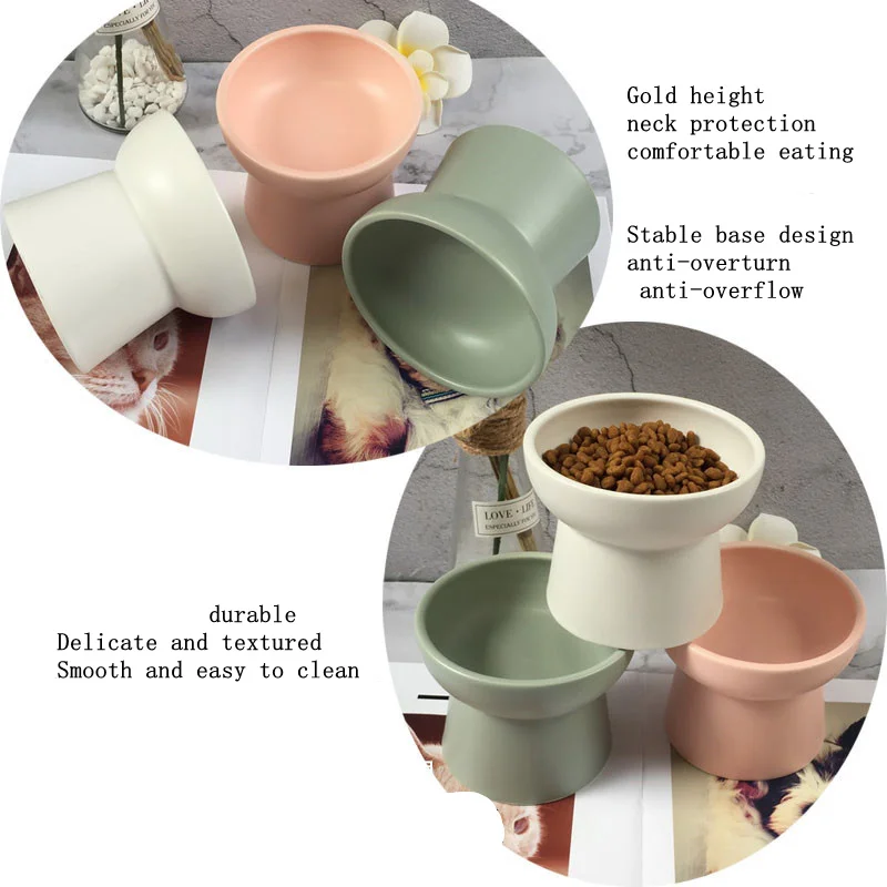 New Candy Color Cat Bowl High Foot Single Bowl Drinking Food Ceramic Pet Bowls Dog Bowls Cat Supplies Small Dogs Feeder