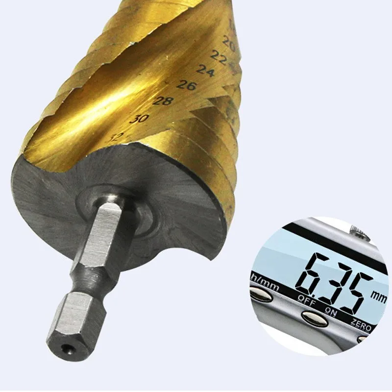 

Brass Hss Step Drill Spiral Groove 4-12 And 1/2'' Square To 1/4'' Hex Ratchet Socket Drill Bits+ Adapter