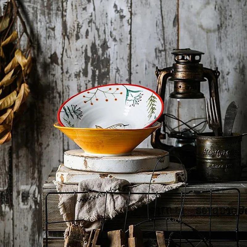 8-дюймовая керамическая миска для рамена с ручной росписью под глазурью дизайн