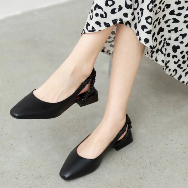 

RIZABINA Women Fashion Flat Shoes Small Square Toe Slingbacks Shoes Women Modern Genuine Leather Lazy Casual Footwear Size 34-39