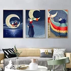 Бохо пустыня стена искусство Солнце Луна Пейзаж холст живопись коричневый богемный бежевый постер с радугой для гостиной декоративная картина