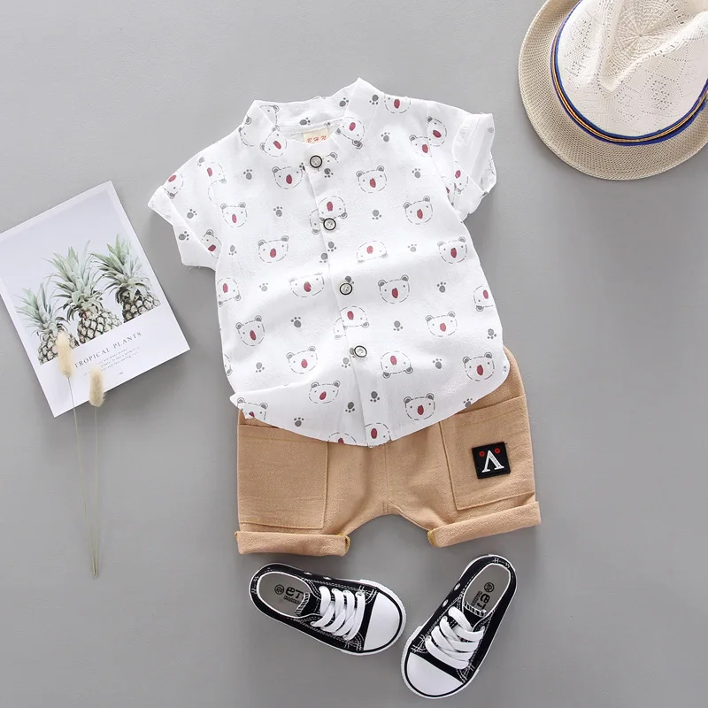 Летний комплект для маленьких мальчиков модная детская рубашка с короткими