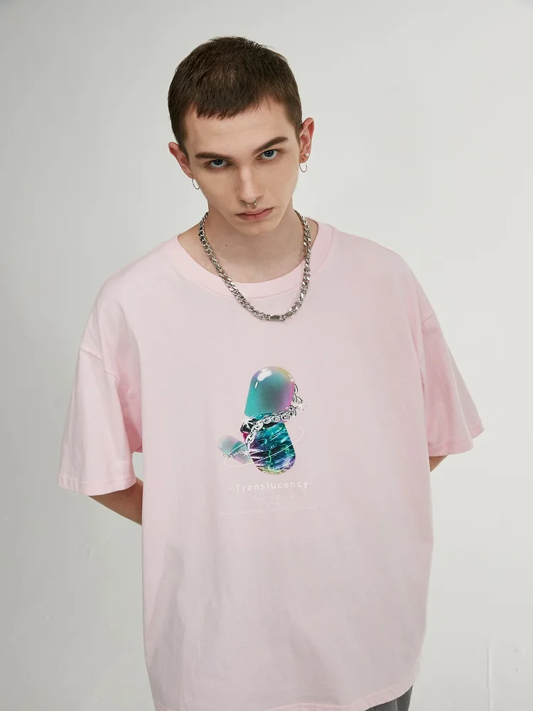 

Summer new street casual colorful transparent capsule printing couple short-sleeved T-shirt everyday all-match top