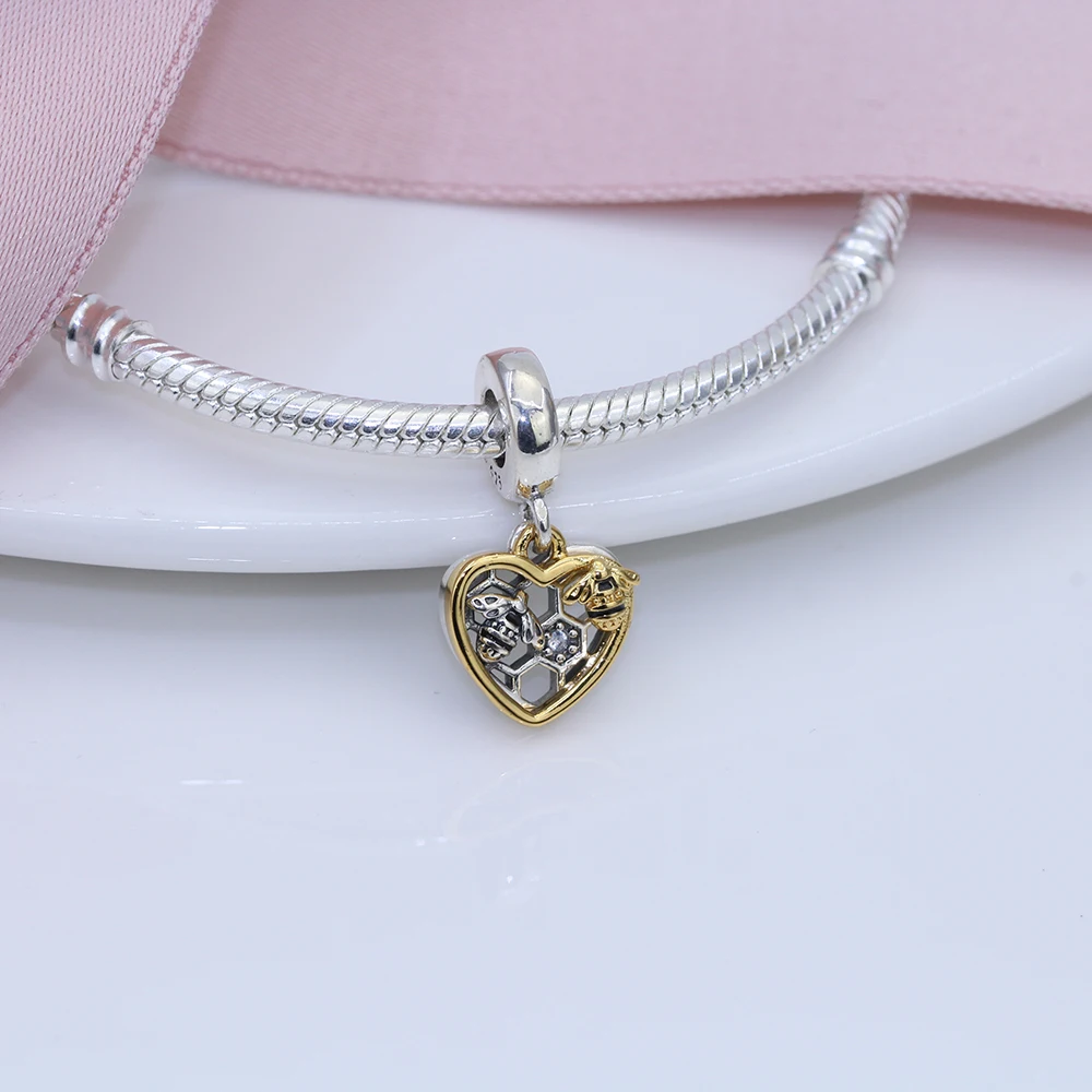

Fit Original Pandora charms bracelet beads S925 sterling silver Bee Heart Shaped Double Pendant Female Fashion Jewelry