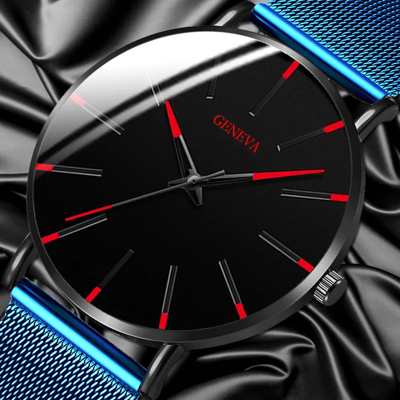 Ультратонкие мужские часы модные простые деловые кварцевые из нержавеющей стали