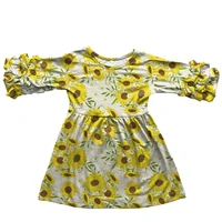 wholesale new arrivals summer girls clothes mustard cow floral sunflower milk silk ruffle baby kids clothes ruffles knee dress