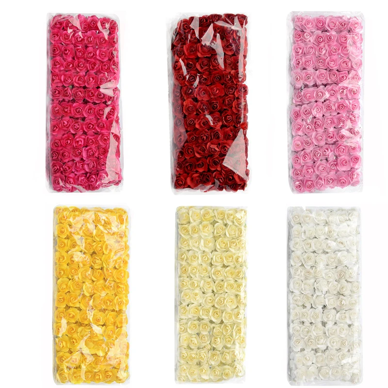 

144pcs Fake Mini Artificial Paper Rose Flower Bouquet For Wedding Decoration Handicraft DIY Scrapbooking Wreath Craft