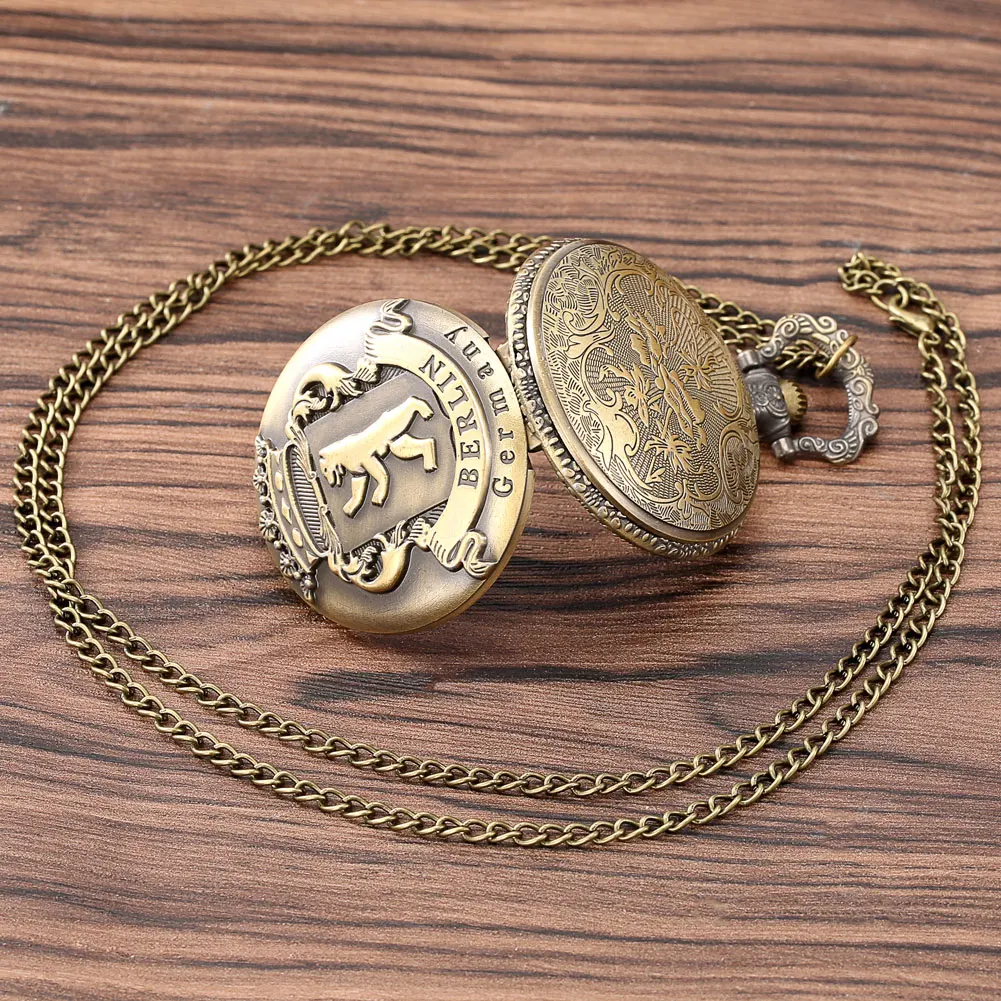 Элегантные карманные часы с бронзовым львом для мужчин цветная тонкая цепь
