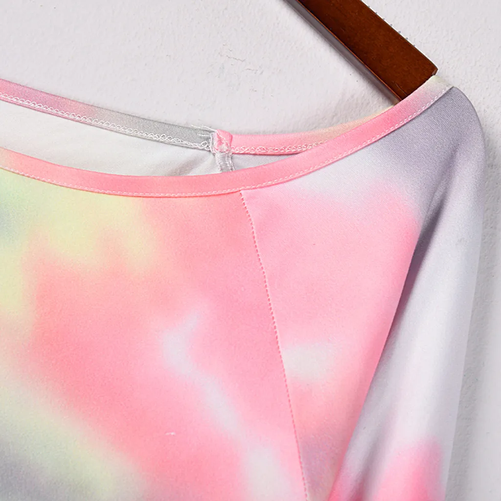 

CHAMSGEND Fashion Off Shoulder Woman Tshirts Tie-dyed Print Femme T-shirts Tops Women 2020 Spring Autumn Mujer Camisetas F728