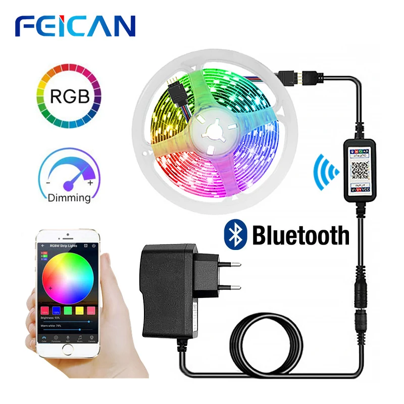 Светодиодная лента 2835 RGB 5 м полный комплект управление Bluetooth с подсветкой 12 В