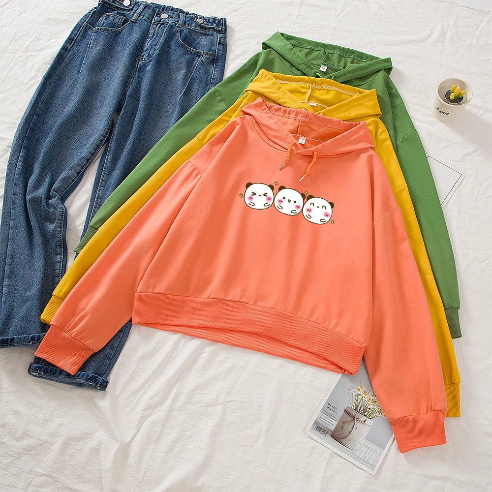 

Хлопковая укороченная Толстовка для женщин, тонкие короткие осенние свитшоты в стиле Kpop, Женский пуловер в стиле Харадзюку, свободные рубашки с длинным рукавом