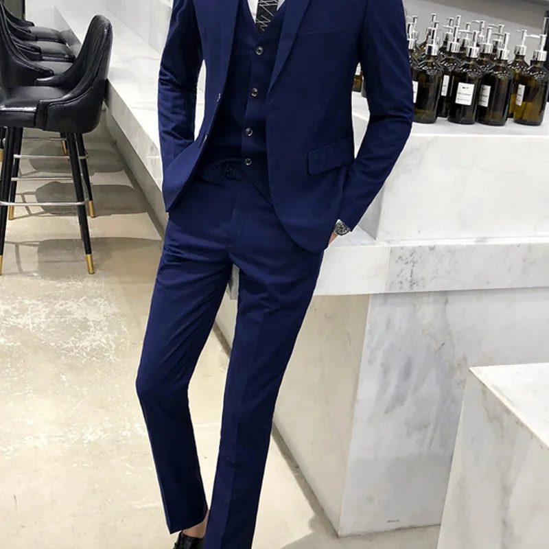 

Men's Wedding Suits High Quality Business Casual Fashion Simple Men's Three-Piece Solid Color Suit Set Banquet Host Men's Dress