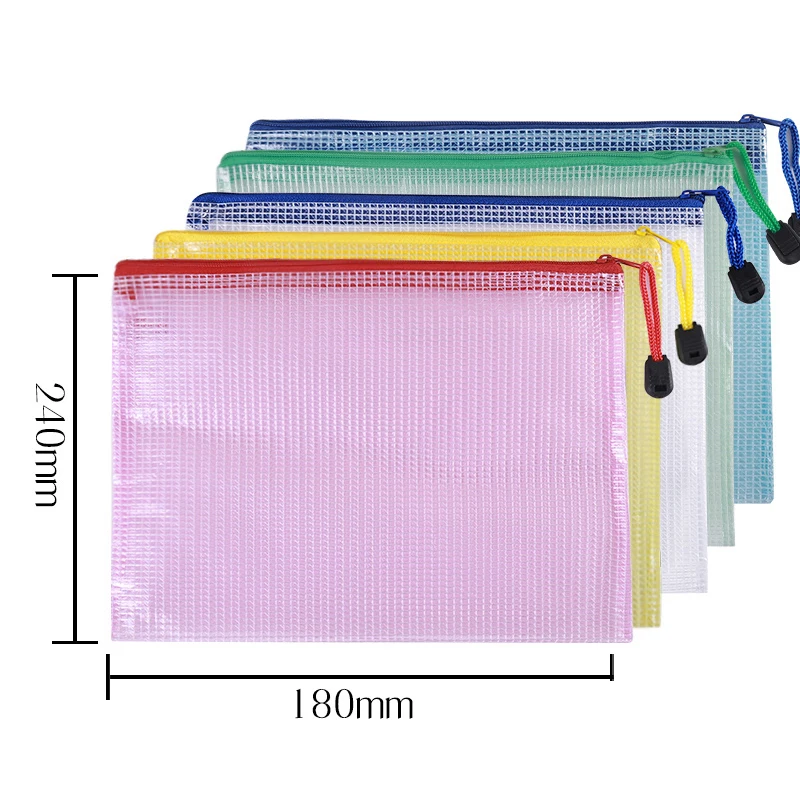 10pcs Mesh Zipper Pouch Document Bag Waterproof Zip File Folders A4 A5 A6 School Office Supplies Pencil Case Storage Bags images - 6