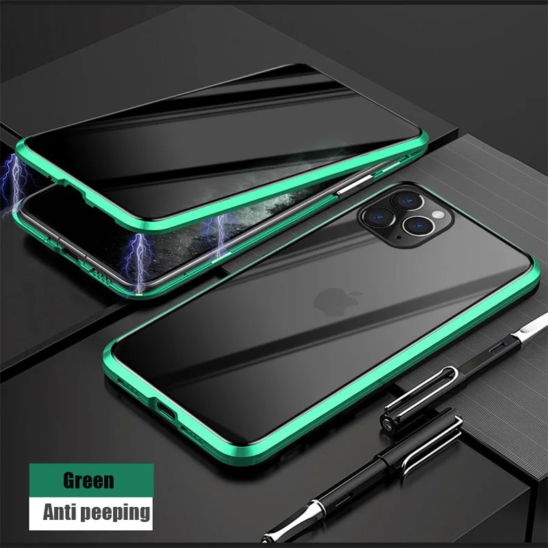 360 Magnetic Adsorption Glass Anti Peep Privacy Case For iphone 11 Pro Max iPhone X XR XS 6 6S 7 8 Plus Protective Cases | Мобильные