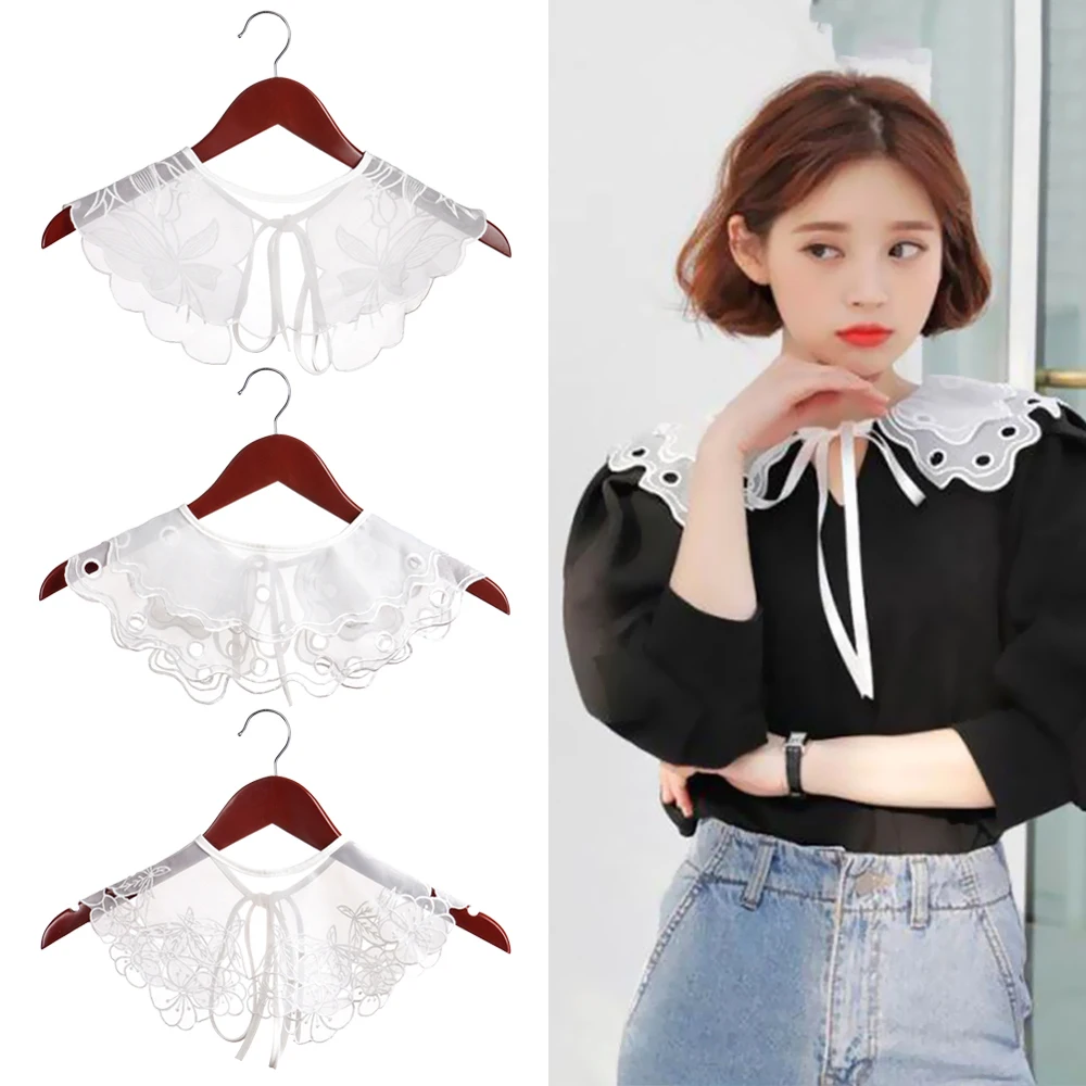 

Fashion Cotton Lace Fake Collar Vintage Detachable Collar Women Shirt Shawl False Tie Lapel Blouse Top Clothes Accessories