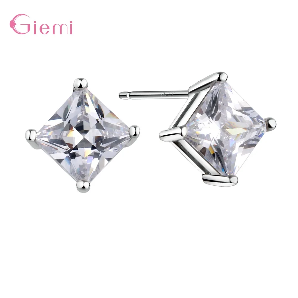 

925 Sterling Silver Luxury Round Crystal Stud Earrings For Women Girls Wedding Fashion Jewelry