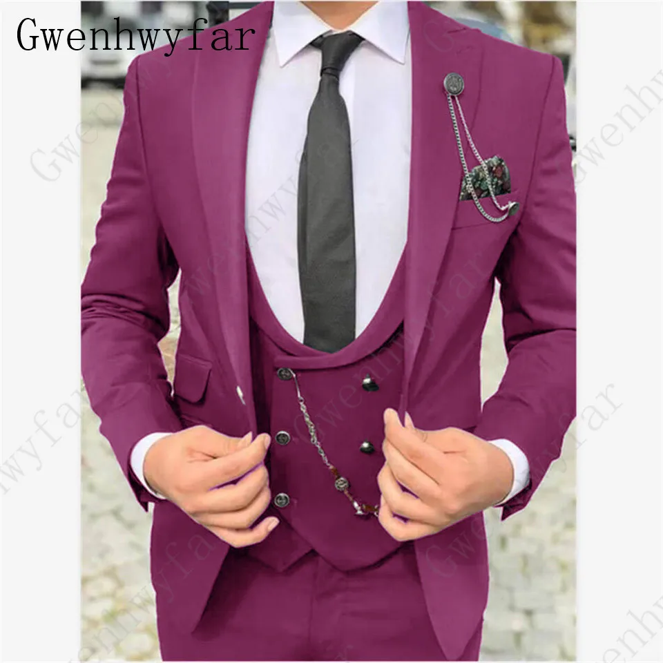Color 16 Gwenhwyfar, классический Бирюзовый мужской костюм, официальный Свадебный костюм для мужчин, на заказ, приталенный смокинг для жениха, пиджак, брюки, жилет, костюм из 3 предметов - Цвет: Color 16