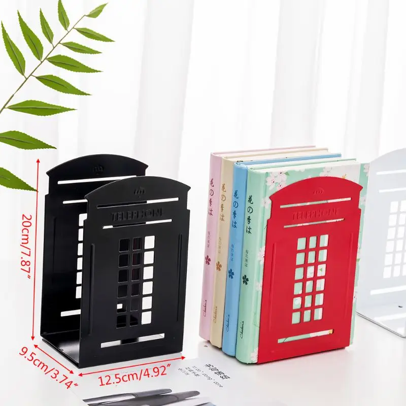 

1 Pair Telephone Booth Bookends Book Stand Support Magazine Organizer Non Slip Rack Shelf Holder