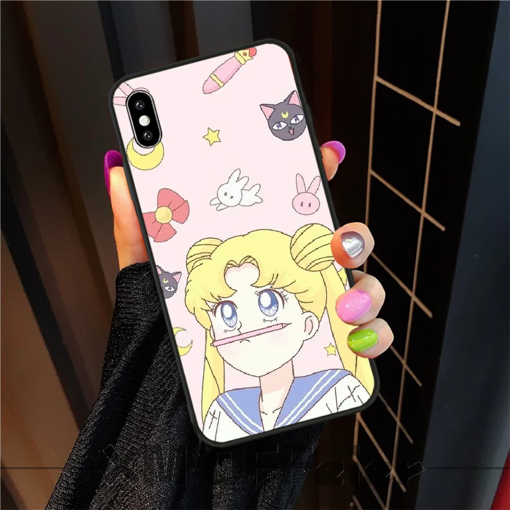 

Reayou Sailor Moon Moon Hare TPU black Phone Case Cover Hull For iphone6 6s plus 7 8 7 8 plus X XR XS MAX 11 Pro Max Cover