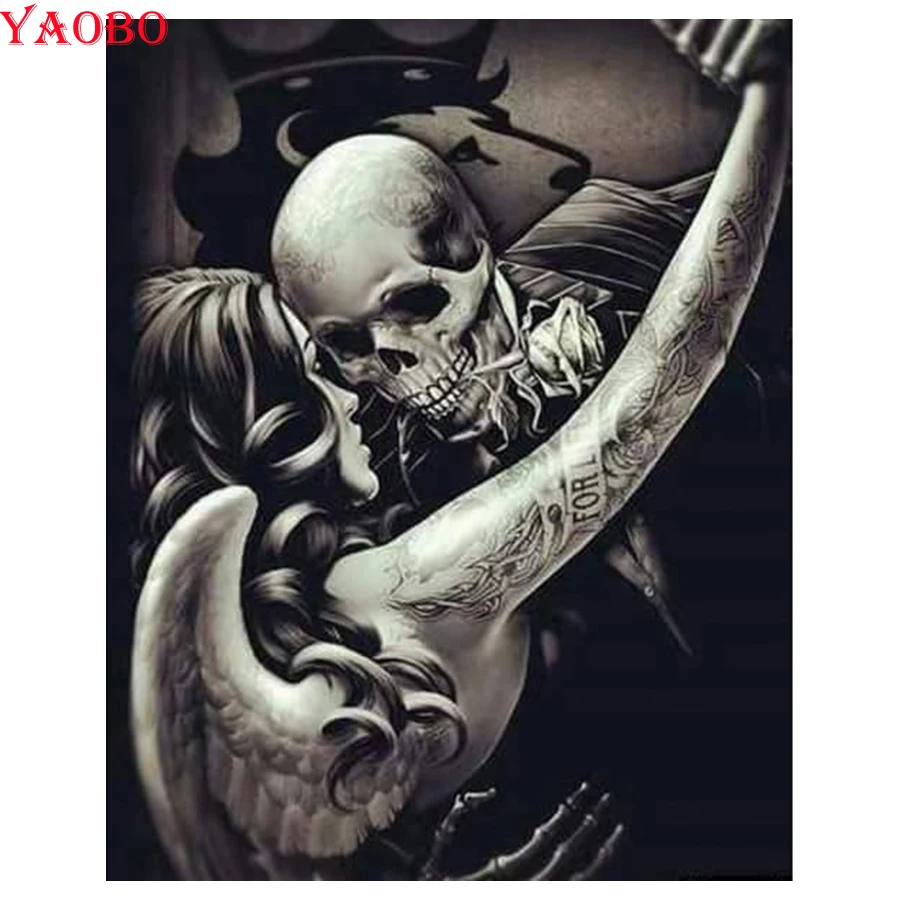 

Halloween Gift Diy Diamond Painting Cross Stitch Skull Couple Diamond Embroidery Square/Round Mosaic home wall Decoration