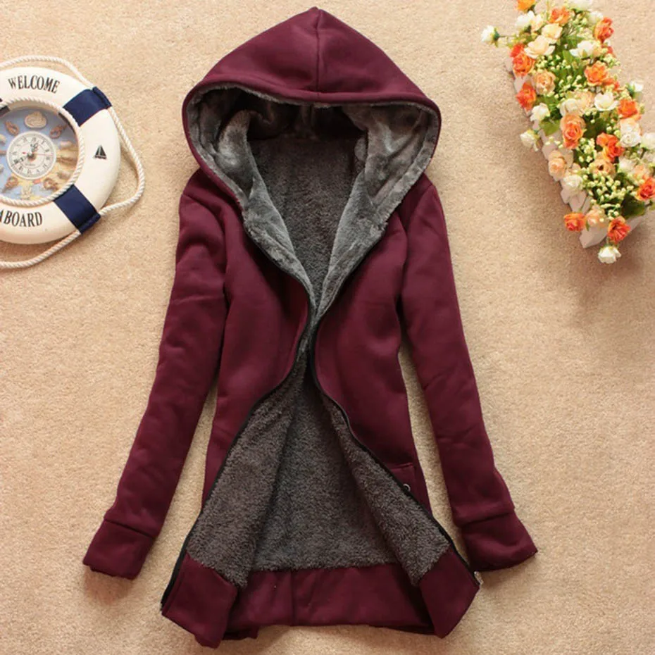 Zogaa 2018 Fashion Winter Women Long Sleeve Hooded Sweatshirt Coat Warm Thicken Zipper Outerwear Hoodies Jacket Female Coats |
