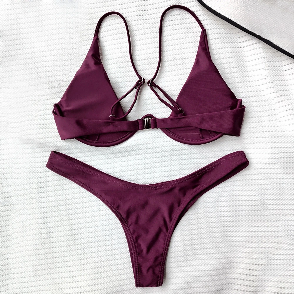 Женский сексуальный комплект бикини с глубоким вырезом и бретельками на