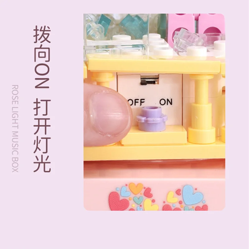 

Rose&Love rose rotating light music box 520 Valentine's day girl gift assembled building block toys