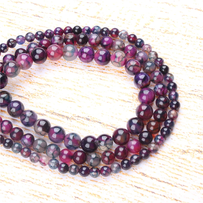 

4 6 8 10 12 mm Purple Dragon Agate Beads Natural Stones Round Loose Beads For Jewelry Making Bracelet Necklace Diy