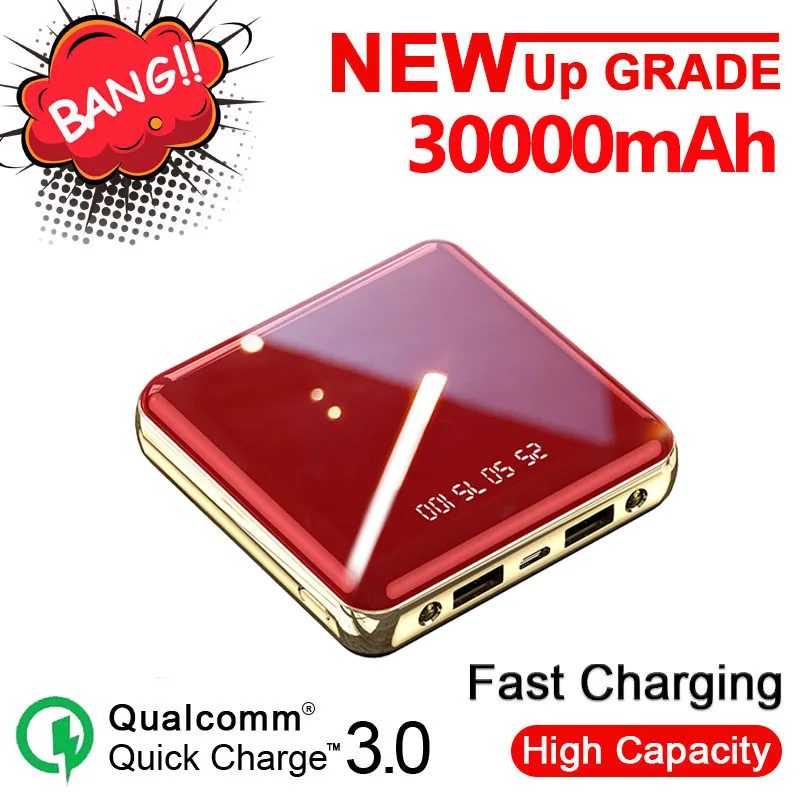 30000mAh мини банк силы быстрое зарядное устройство LCD Тип C двойной USB повербанк