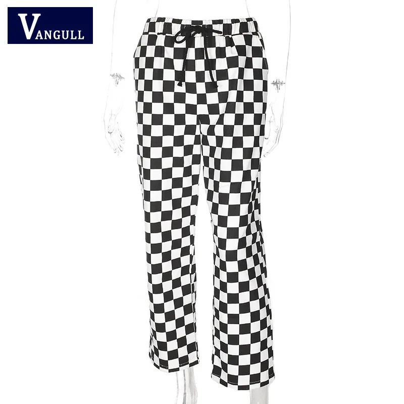 Vangull черные белые клетчатые брюки женские 2021 новые весенние модные с высокой