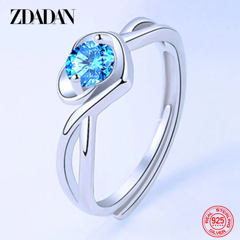 

ZDADAN 925 Sterling Silver Geometry Inlaid Gemstone Ring For Women Wedding Jewelry Fashion Gifts