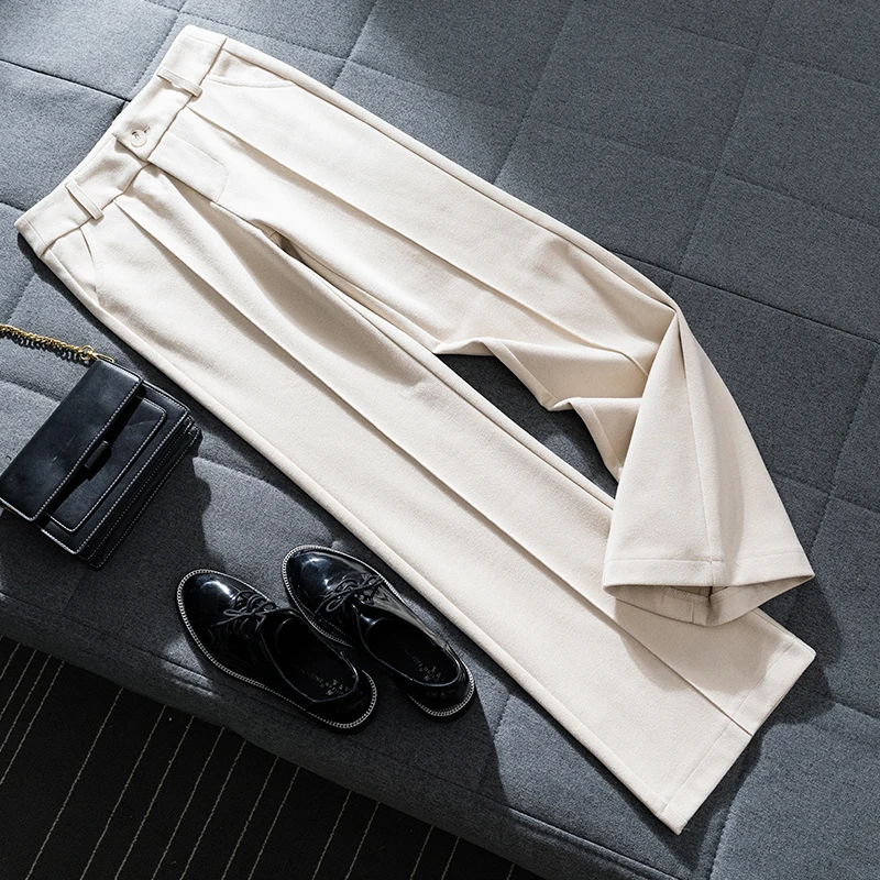 

Брюки женские шерстяные с широкими штанинами, утолщенные Теплые повседневные Прямые Штаны с высокой талией, Осень-зима