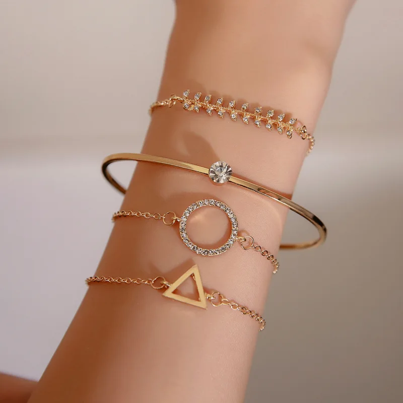 

bracelet for women Cuff Bracelet Suit the bracelet Set auger Fishbone tree triangle Hand catenary Hollow out The geometric