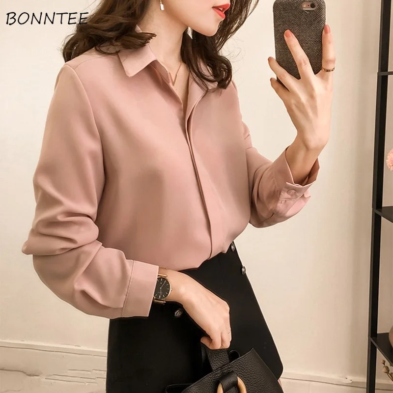 

Shirts Women Simple Solid Elegant Trendy Comfortable Womens High Quality Female Fashion All-match Regular Daily Long Sleeve Chic