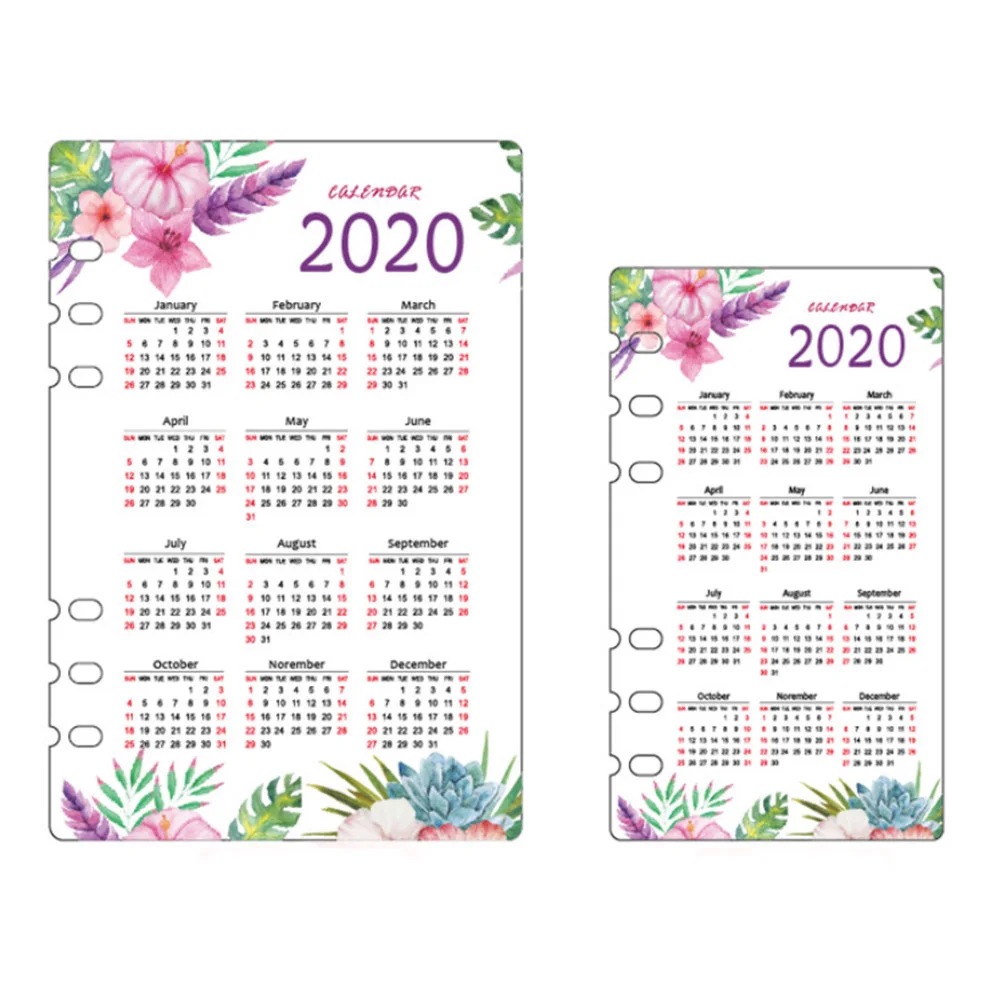 2шт 2020 календарь разделители для ноутбуков A5/A6 страниц 6 отверстий дневник