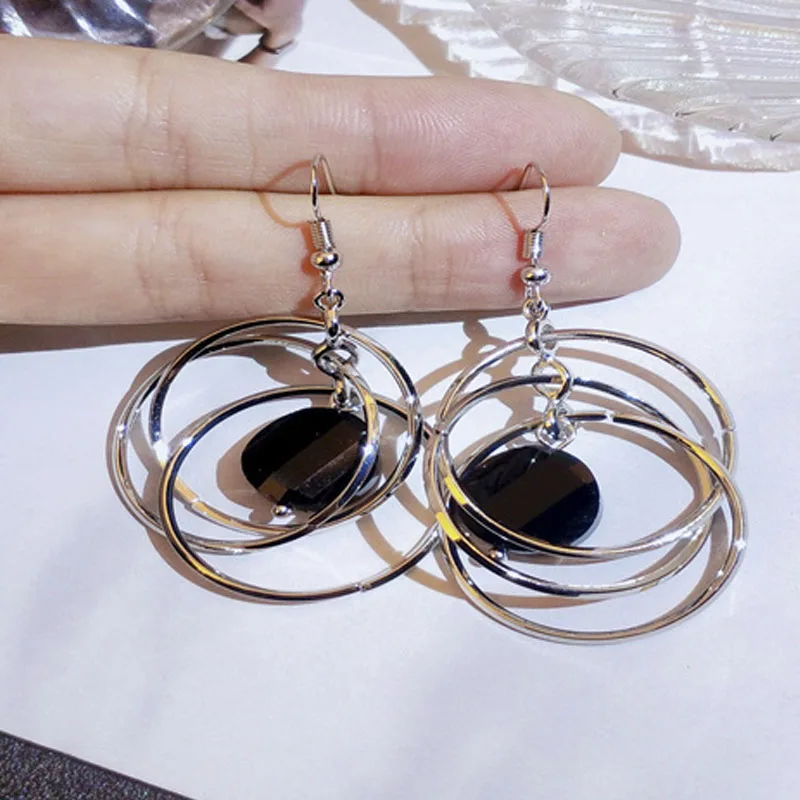 

Korean New Fashion Hoop Earrings for women Hollow Silver Color Geometric Round Circle Acrylic Wedding Earring Jewelry