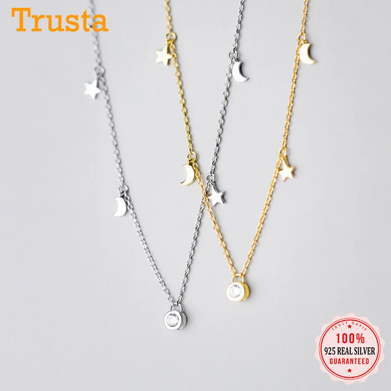 Trustdavis реальные 925 стерлингового серебра модное круглое лунное ожерелье Звезда