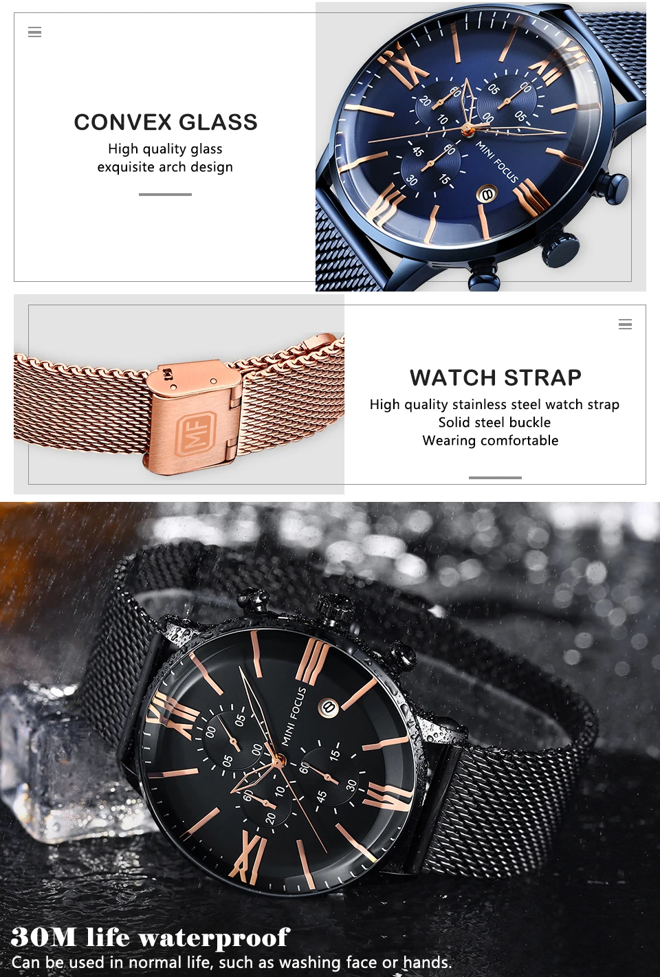 Мужские кварцевые часы в стиле милитари MINI FOCUS темно-синие ультратонкие с