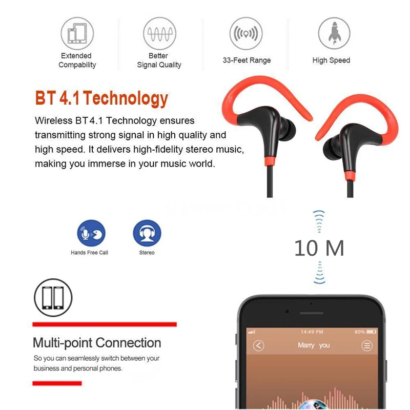 Фото Bluetooth наушники беспроводные Спортивные Влагозащищенные гарнитура бас с Bluetooth наушники беспроводные Спортивные Влагозащищенные гарнитура бас с