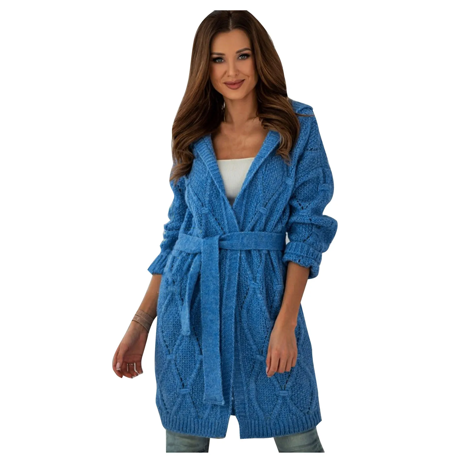 

Ladies Hooded Cardigan Cardigan Knit Cardigan Jacket With Belt