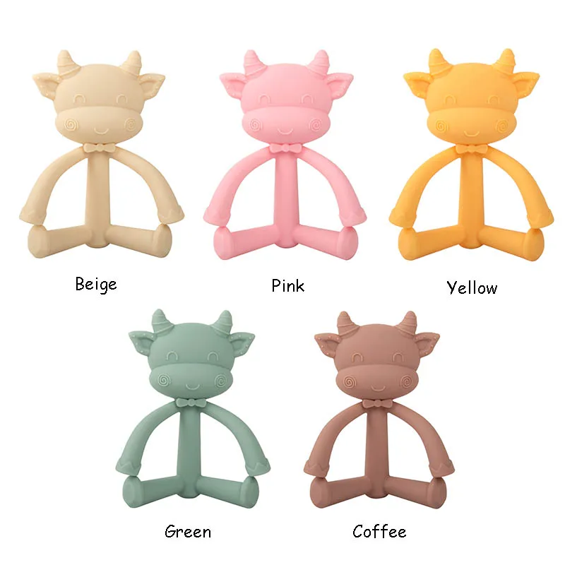 Chenkai-mordedor de silicona de vaca 3D para beb&eacute;, chupete sensorial de lactancia, DIY, collar infantil, colgante, juguetes de dentici&oacute;n, 10 piezas-2
