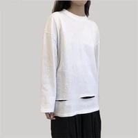 ladies long sleeve t shirt spring and autumn new hem hole design leisure fashion loose large long sleeve t shirt