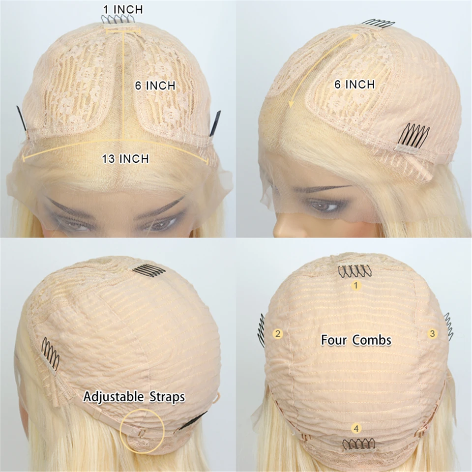 Синий парик из человеческих волос на сетке бразильский с Омбре блонд 613 розовый