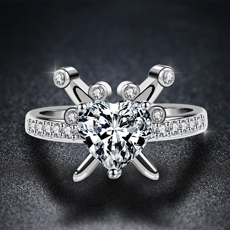 

Beiver Boho Female Heart Ring For Women Retro Cute Crystal Zircon Stone Rings Wedding Jewelry Valentine's Day Gift Size 6-9